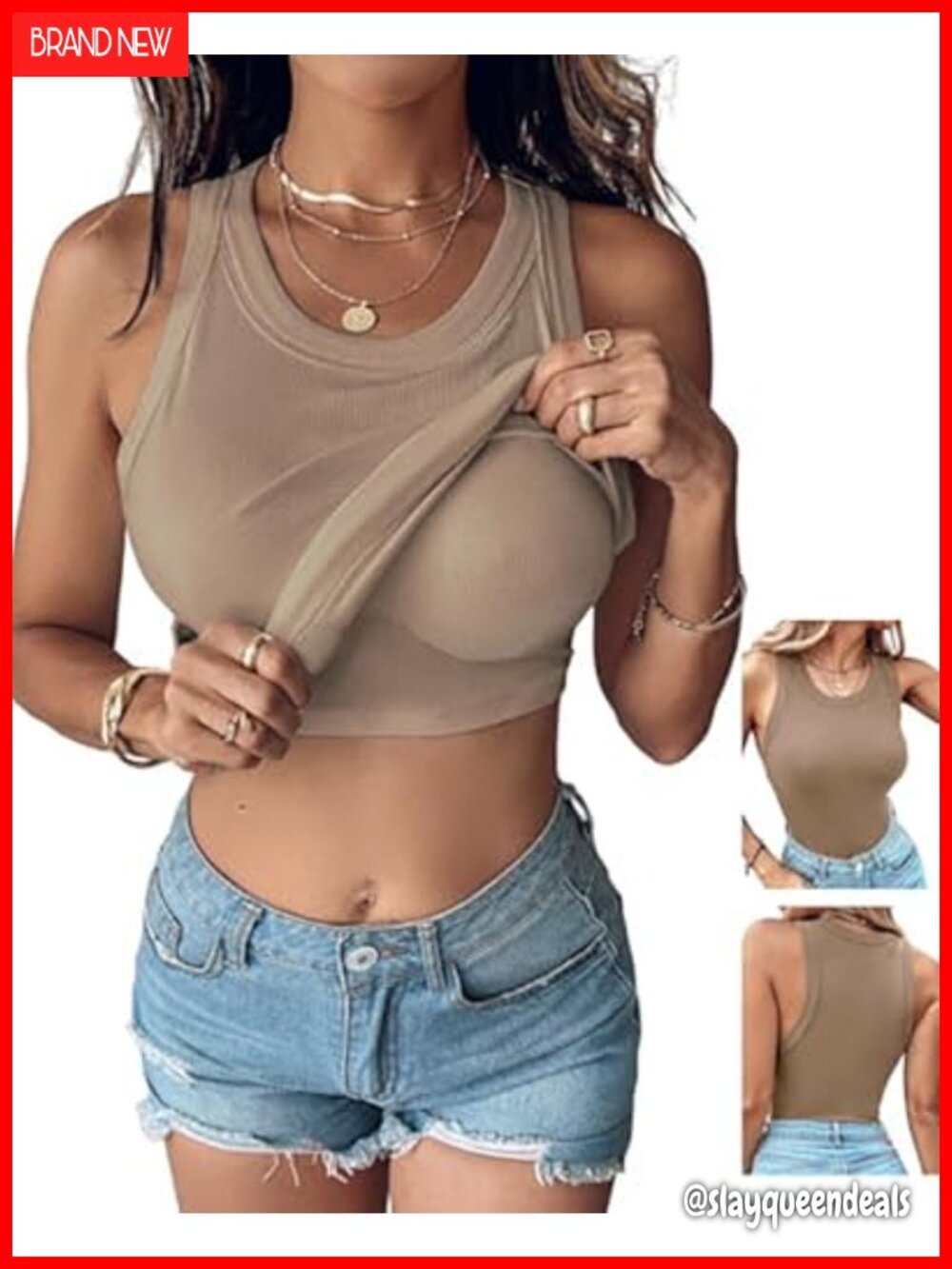 CHICME Women's Built-in Bra Tank Top Sleeveless Ribbed Fitted Top